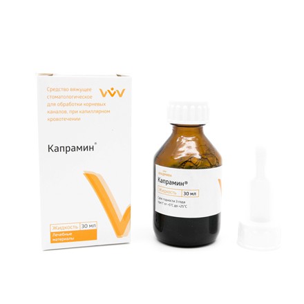 Средство вяжущее стоматологическое для обработки корневых каналов при капиллярном кровотечении «Капрамин»