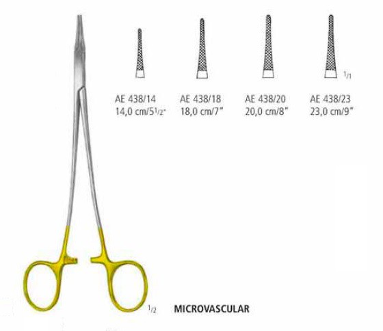 Иглодержатель со вставками из карбида вольфрама MICROVASCULAR AE 438