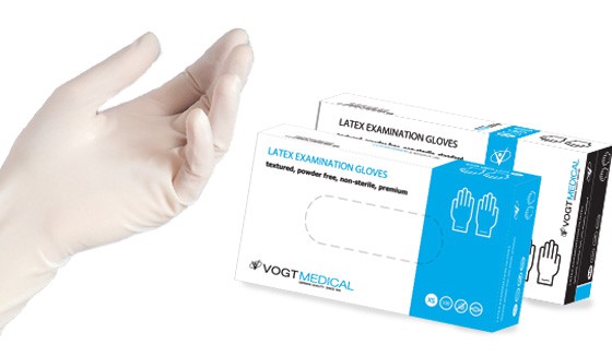 Перчатки смотровые латексные Vogt Medical опудренные гладкие с длинной манжетой