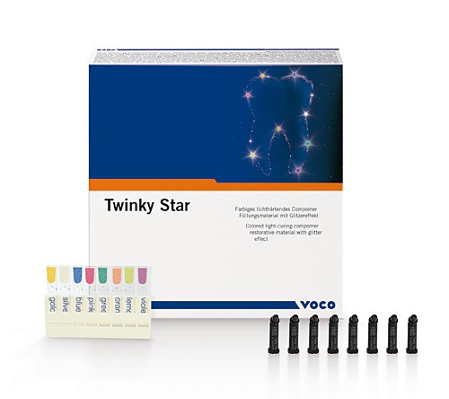 Цветной светоотверждаемый компомерный пломбировочный материал с эффектом блесток Twinky Star