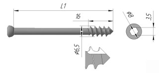 Винт спонгиозной, тип 2, тип 2К, L2 =16 мм