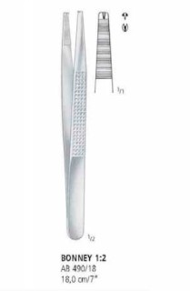 Пинцет зубчатый общехирургический 1:2 BONNEY AB 490