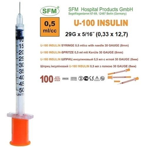 Шприц инсулиновый SFM Луер / интегрированный 0.5 мл / 1 мл - изображение 4